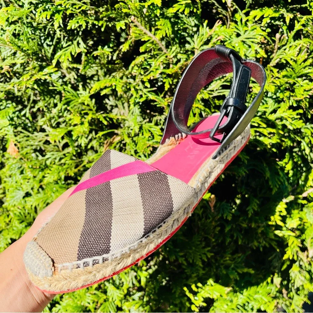 BURBERRY Pink Nova Check Plaid Espadrille Ankle Flats